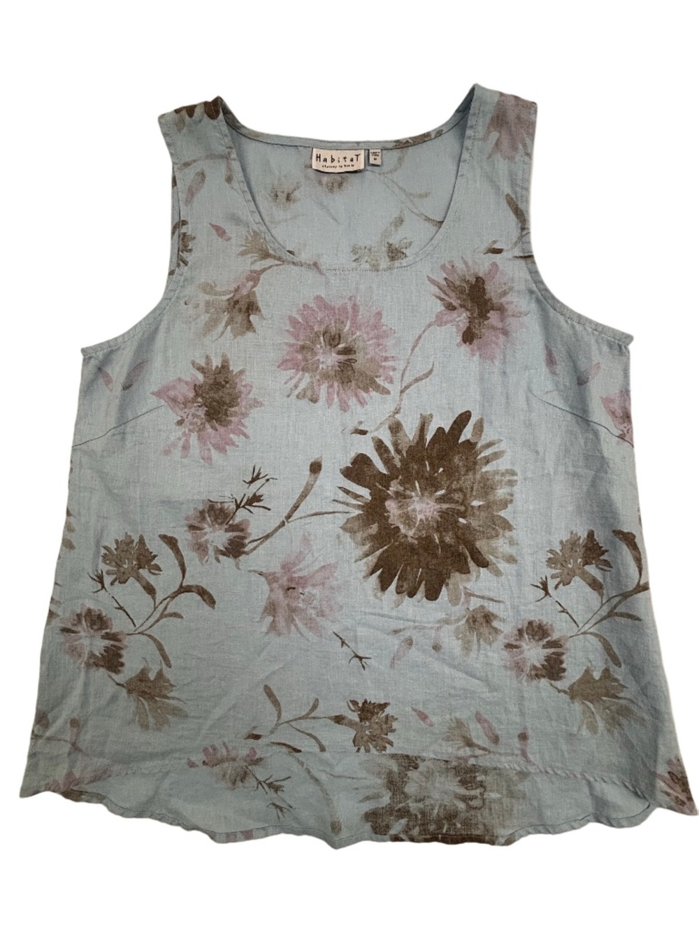 Habitat 100% Linen Floral Print Tank Top Light Blue Size M